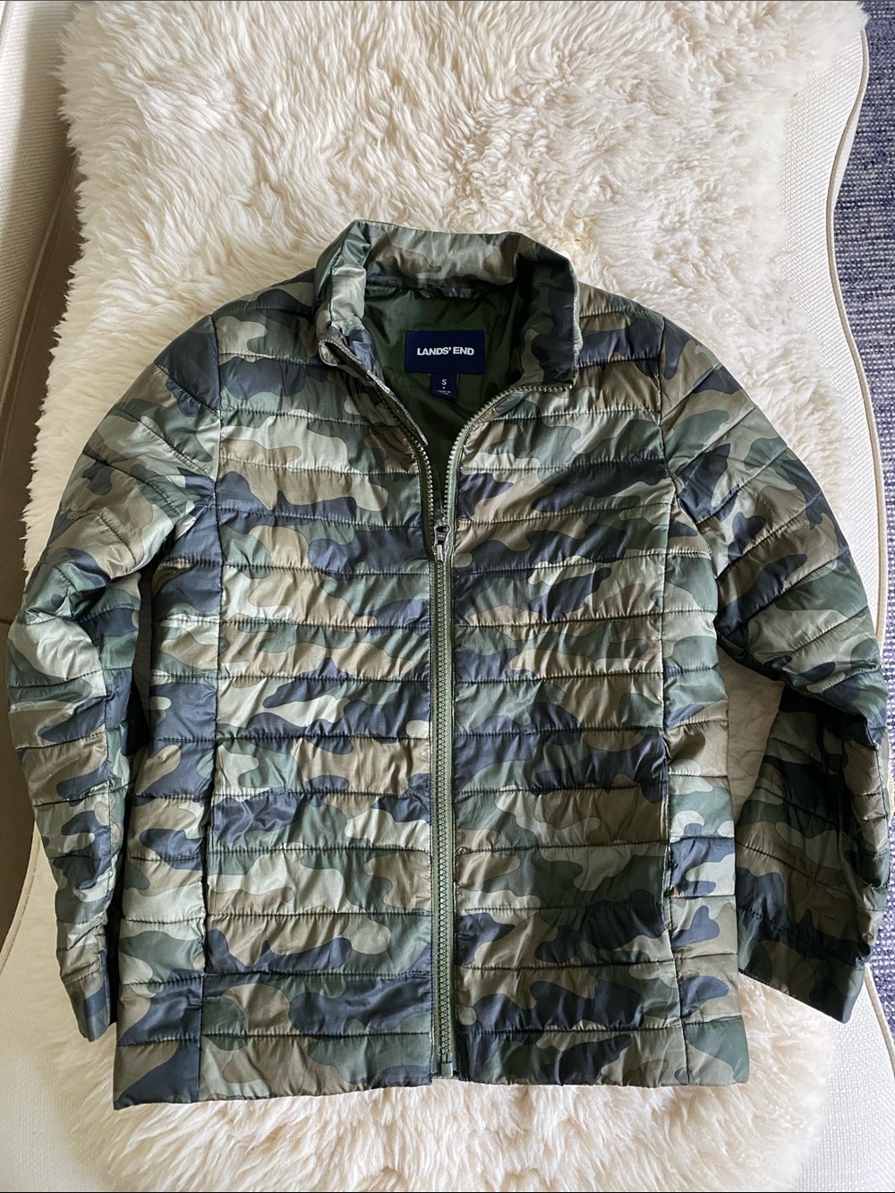 Lands' End boys Camo Quilted Packable Jacket - Green, Khaki - size 8